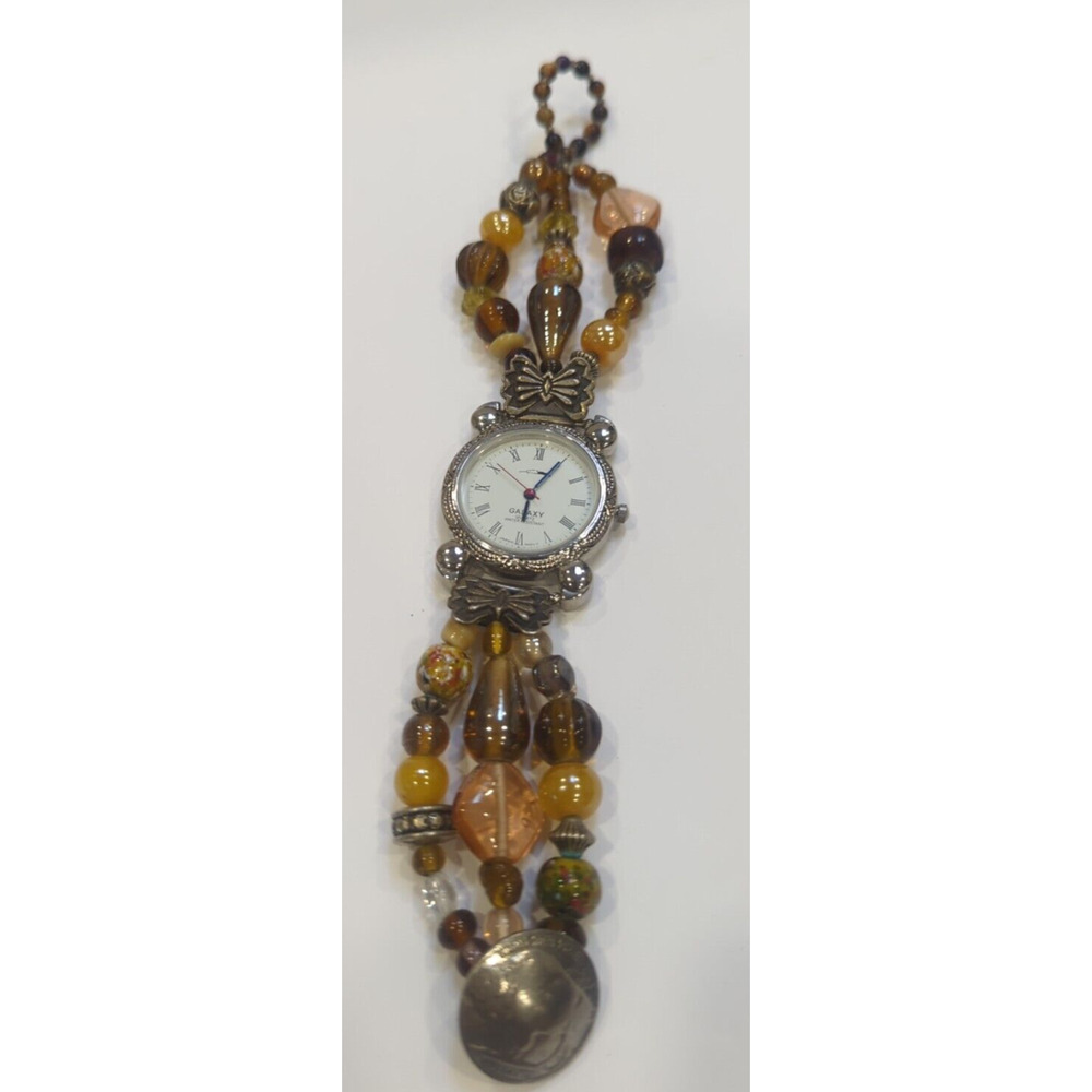 Vintage Beaded‎ Watch Galaxy Quartz Buffalo Nickel Clasp Japan Movt